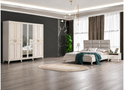 Bett Schrank Nachttisch Schlafzimmer Weiss Gold Modern Eleganter