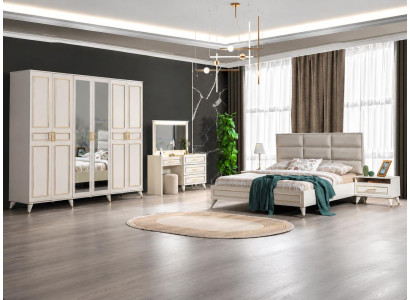 Bett Schrank Schminktisch Schlafzimmer Weiss Gold Modern Luxus