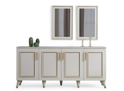 Sideboard Spiegel Kommode Wandspiegel Weiss Gold Modern Eleganter