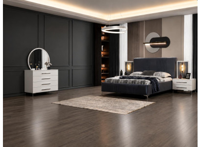 Bett Nachttisch Schminktisch Schlafzimmer Grau Weiss Modern Luxus