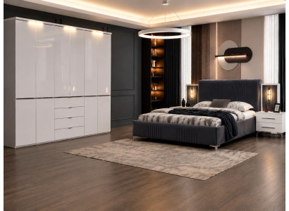 Bett Nachttisch Kleiderschrank Grau Weiss Modern Eleganter Luxus