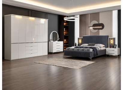 Bett Schrank Schminktisch Schlafzimmer Grau Weiss Modern Luxus