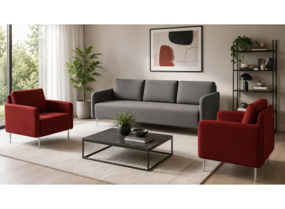 Graues Stoffsofa Dreisitzer Sessel Sitzgruppe Metallbeine Stilvoll