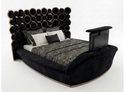 Schwarzes Designerbett Luxus Polsterbett Holz Textil Schlafzimmer