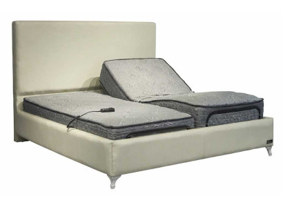 Bett Beiges Designbett Polsterkopfteil Textil Holz Schlafzimmer