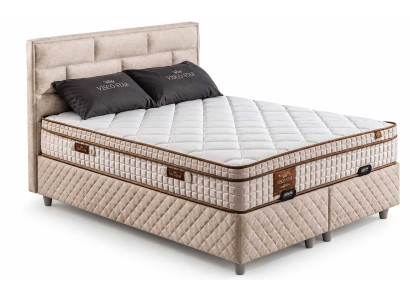 Beiges Polsterbett 180x200 Textil Holz Kopfteil Schlafzimmer Luxus