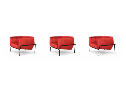 Drei Rote Sessel Stoff Metallgestell Modern Elegant Bequem Stilvoll