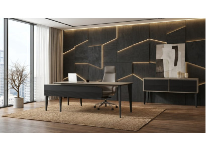 Schwarz-Beige Bürogarnitur Designer Sideboard Exklusiver Tisch