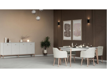 Weißes Esszimmer Set Esstisch 4x Stühle Sideboard Holz Textil Modern