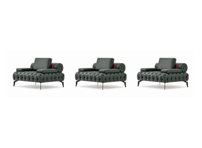 Drei Sessel Kunstleder Schwarz Chesterfield Metallgestell Elegant