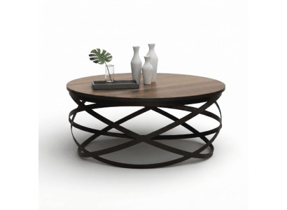 Couchtisch in Holzoptik mit schwarzem Metallgestell modern