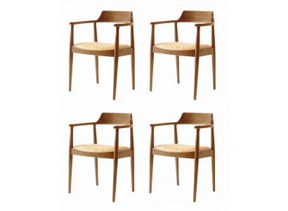 4x Esszimmerstuhl Holz Braun Beige Gepolstert Armlehnen Modern Elegant