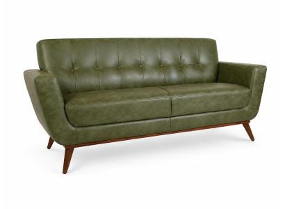 Dreisitzer Sofa Kunstleder Grün Retro Wohnzimmer Polstersofa Modern