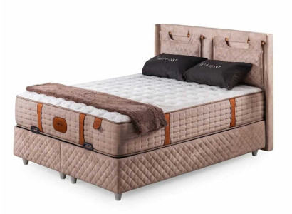 Beiges Polsterbett Doppelbett Stoffbett Quilt Kopfteil 180x200cm Modern