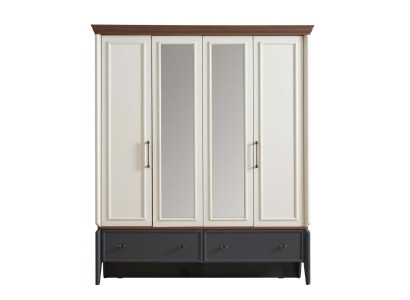 Beige-grauer 4-türiger Kleiderschrank mit Spiegel Holzschrank modern