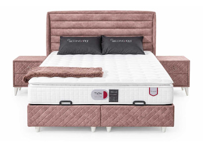 Rosa Schlafzimmer Set Bett Nachttische 3 teilig Polster Textil Modern