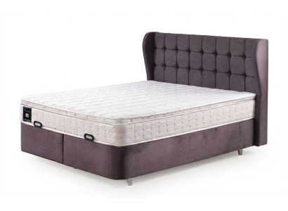 Graues Designerbett 180x200 Polsterkopfteil Holz Textil Schlafzimmer Luxus