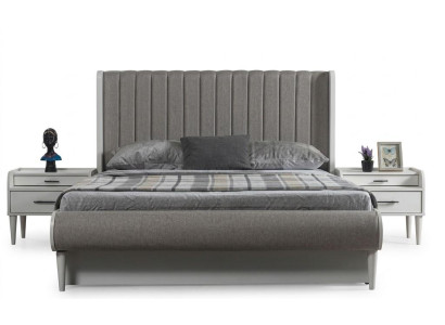 Bett Nachttisch Schlafzimmer Grau Weiss Modern Eleganter Luxus