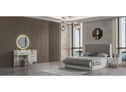 Bett Nachttisch Schminktisch Schlafzimmer Grau Weiss Modern Luxus