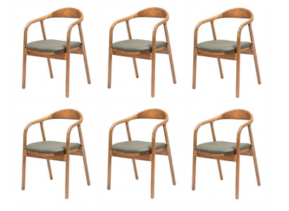 6 Esszimmerstühle Holz Braun Grün Armlehnen Polstersitz Modern Design