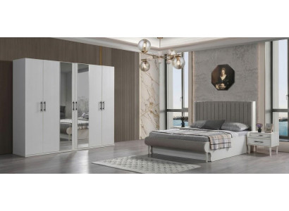 Bett Nachttisch Kleiderschrank Grau Weiss Modern Eleganter Luxus