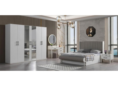 Bett Schrank Schminktisch Schlafzimmer Grau Weiss Modern Luxus