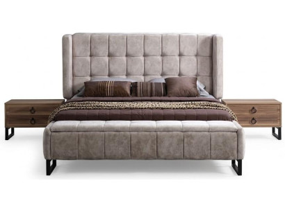 Bett Nachttisch Schlafzimmer Beige Braun Modern Eleganter Luxus