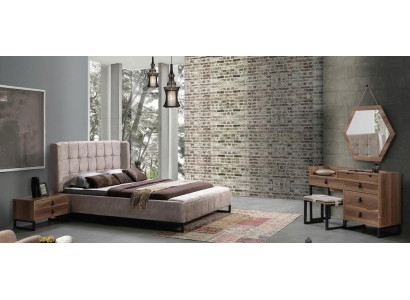 Bett Nachttisch Schminktisch Beige Braun Modern Eleganter Luxus