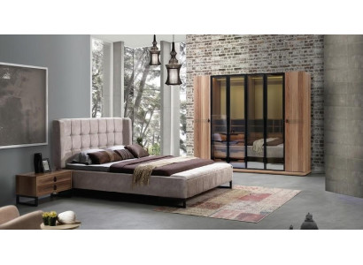 Bett Nachttisch Kleiderschrank Beige Braun Modern Eleganter Luxus
