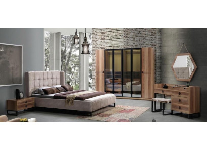 Bett Schrank Schminktisch Beige Braun Schlafzimmer Modern Luxus