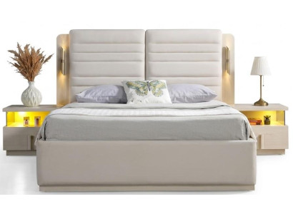 Bett Nachttisch Beige Modern Eleganter Polsterbett Luxus Set