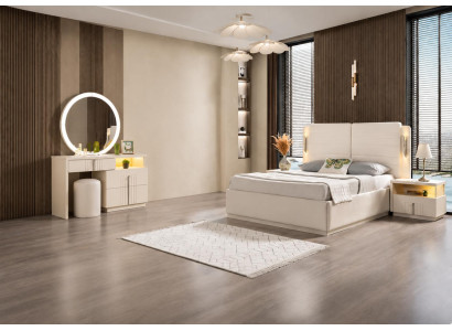 Bett Nachttisch Schminktisch Beige Modern Eleganter Luxus Set