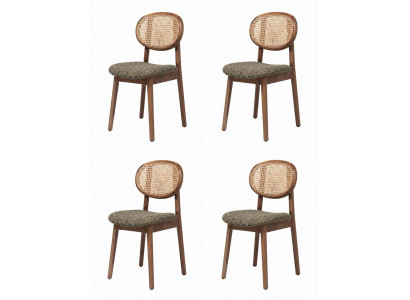 4 Esszimmerstühle Holz Braun Rattan Geflecht Polstersitz Retro Design