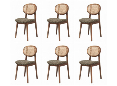 6 Esszimmerstühle Holz Braun Rattan Wiener Geflecht Polstersitz Retro