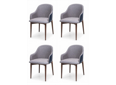 4 Esszimmerstühle Grau Blau Armlehnen Holzgestell Polsterstuhl Modern