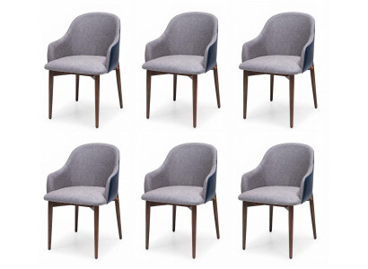 6 Esszimmerstühle Grau Blau mit Armlehnen Holzgestell Modern Design