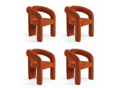 4x Esszimmerstuhl Orange Polsterstuhl Armlehnen Modern Designer Stuhl