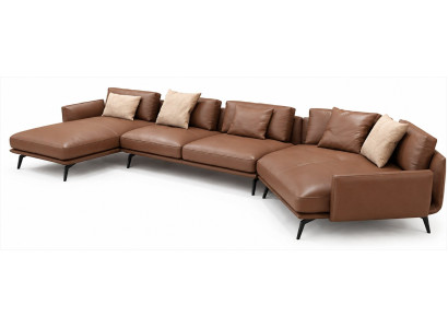 Modernes Luxus L-Form Ecksofa Braun Leder Wohnlandschaft Lounge Design