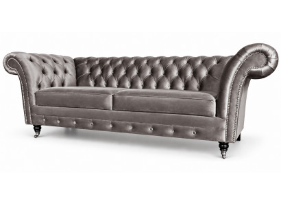 Klassisches 3-Sitzer Sofa Chesterfield Samt Polstermöbel Grau Neu