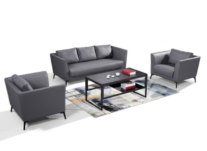 Modernes Leder Sofa Set Polstermöbel 3-Sitzer 2x Sessel Grau Design