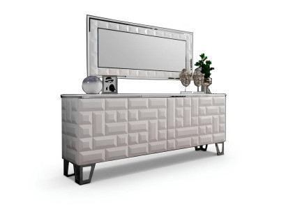 Moderne Beige Kommode Spiegel Holz Metall Wohnzimmer Design Möbel