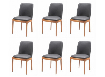 6 Esszimmerstühle Grau Gepolstert Holzbeine Modern Elegantes Design