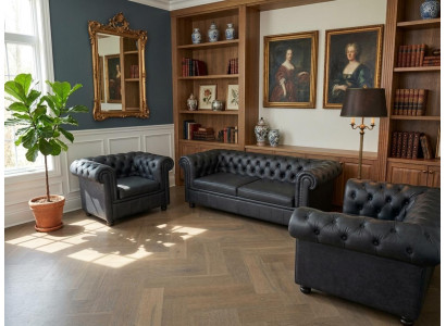 Elegantes Chesterfield Sofaset 3-Sitzer und 2 Sessel in Schwarz