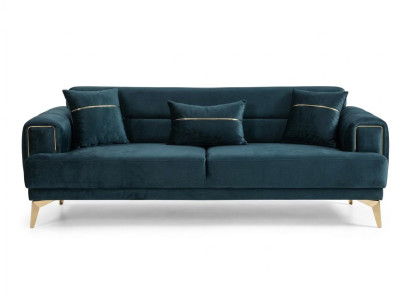 Elegantes Dreisitzer Polstersofa aus Samt in Blau mit Gold-Akzenten