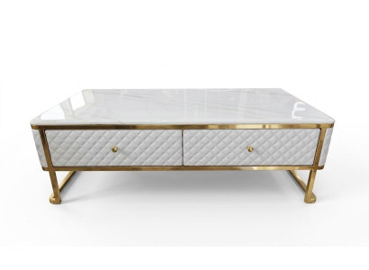Exklusiver Couchtisch Weiss Gold Modern Wohnzimmertisch Schubladen