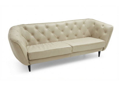 3 Sitzer Sofa Leder Rautenförmiger Steppung Geschwungenen Armlehnen