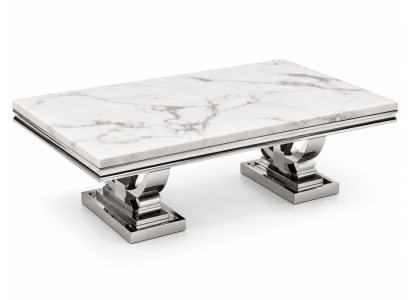 Premium Couchtisch Weiss Modern Marmor Optik Beistelltisch Edelstahl