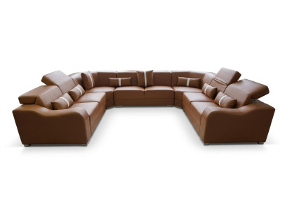 Moderne Braune U-Form Wohnlandschaft XXL Holzrahmen Wohnzimmer Sofa 280x370