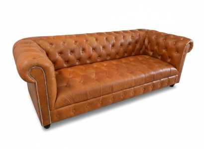 Moderner Brauner Chesterfield 3-Sitzer Ledersofa Holzrahmen Luxus XXL