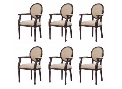 6 Esszimmerstühle Armlehnen Beige Braun Klassisch Gepolstert Design